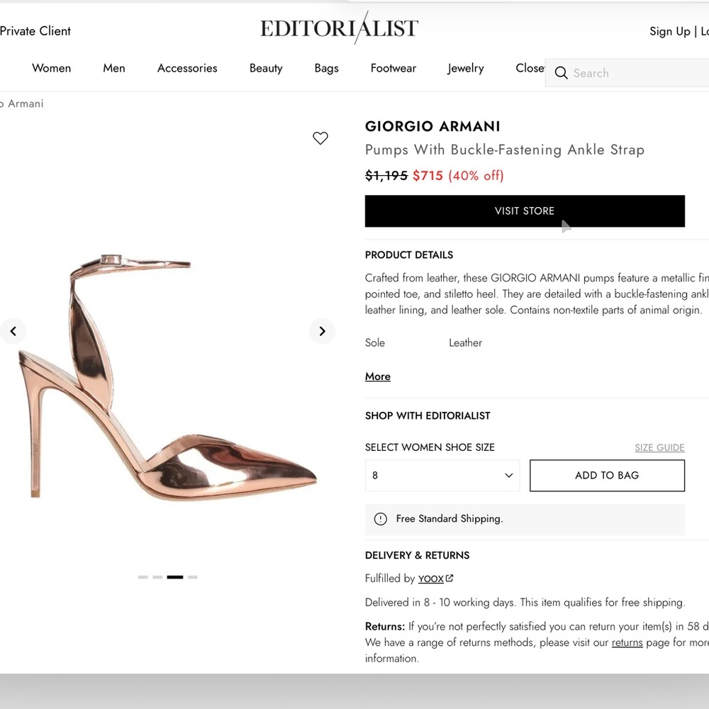 Giorgio Armani Metallic Rose Gold Stiletto Heels, ankle strap, worn once, 37 - Picture 16 of 16